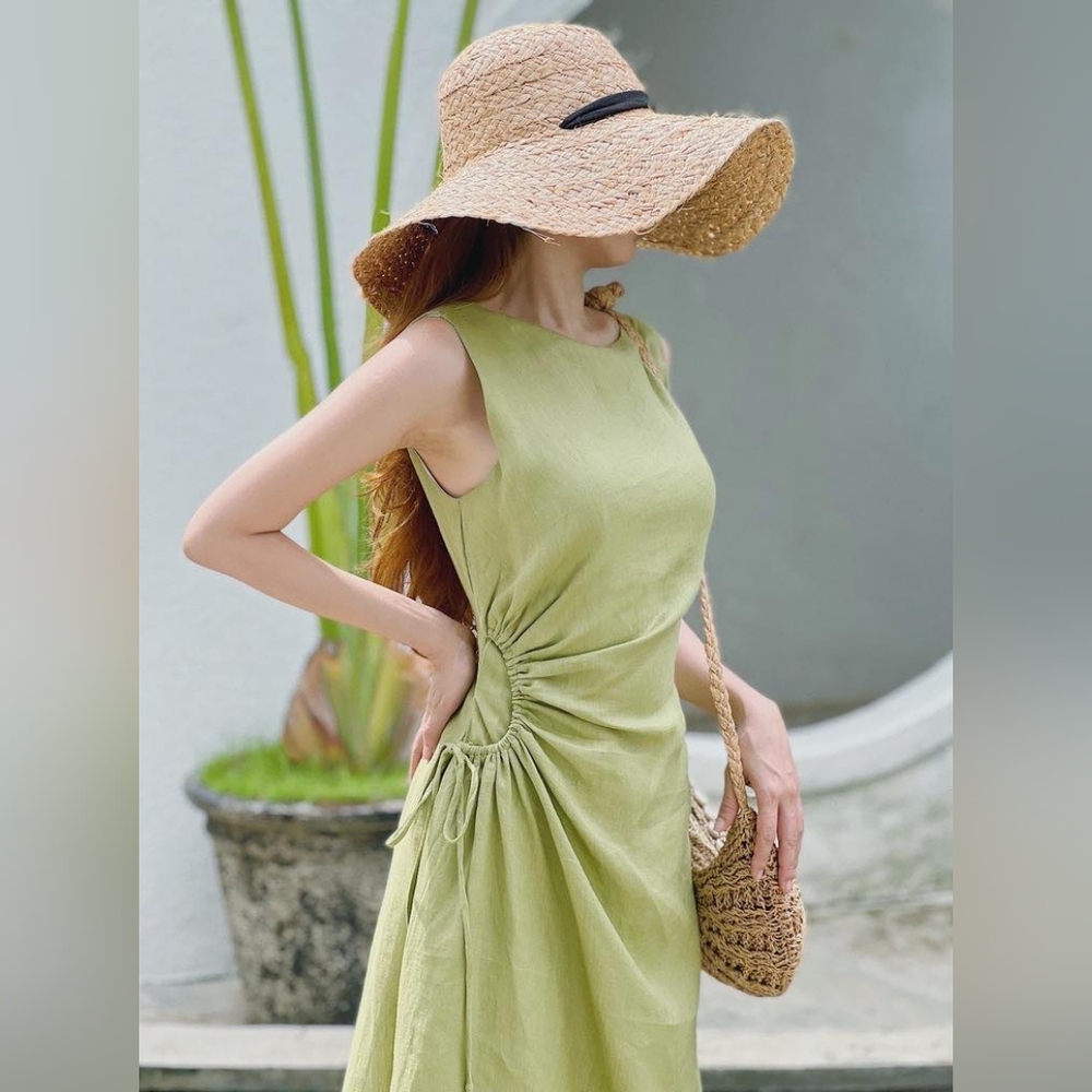 TopShop Green Linen Dress Size S